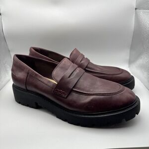 Schutz Christie Weekend Wine Burgundy Leather Lug Sole Penny Loafers Womens 11B